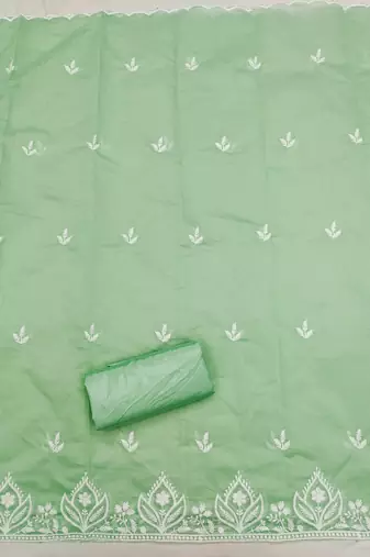  green thread embroidery chanderi dress material