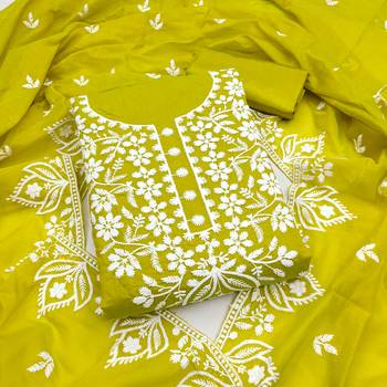  mehandi thread embroidery chanderi dress material 1