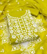 Women's mehandi thread embroidery chanderi dress material