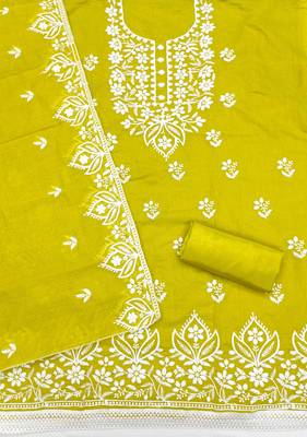  mehandi thread embroidery chanderi dress material 2