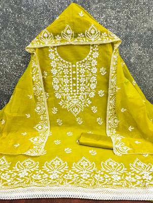  mehandi thread embroidery chanderi dress material 3