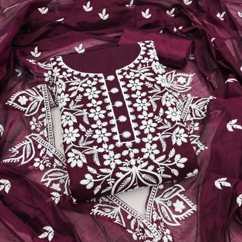  purple thread embroidery chanderi dress material 1