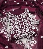 Women's purple thread embroidery chanderi dress material