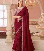 Tussar Silk Embroidery Sequence work Saree with Unstitched Blouse Piece