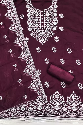  purple thread embroidery chanderi dress material
