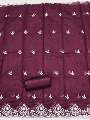  purple thread embroidery chanderi dress material 4