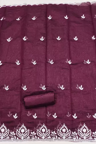  purple thread embroidery chanderi dress material