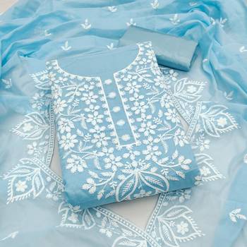  blue thread embroidery chanderi dress material 1