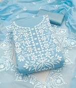 Women's blue thread embroidery chanderi dress material