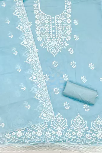  blue thread embroidery chanderi dress material
