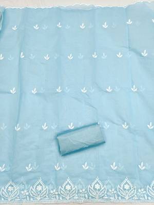  blue thread embroidery chanderi dress material 4