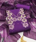 Women's levender thread embroidery silk dress material