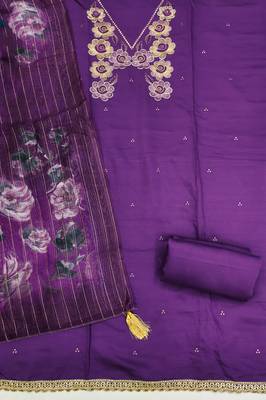  levender thread embroidery silk dress material 2
