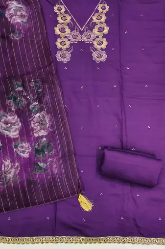  levender thread embroidery silk dress material