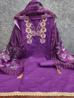  levender thread embroidery silk dress material 3