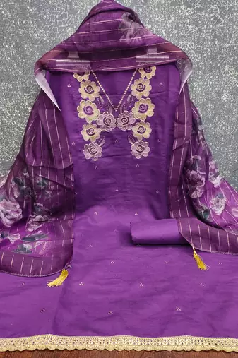  levender thread embroidery silk dress material