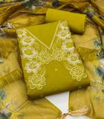 Women's mehandi thread embroidery silk dress material