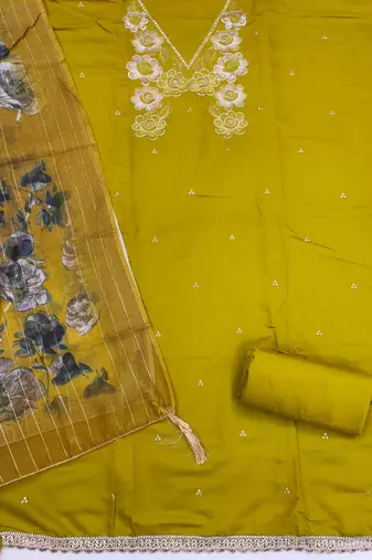  mehandi thread embroidery silk dress material