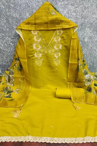  mehandi thread embroidery silk dress material