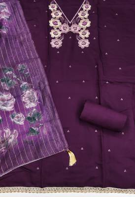  purple thread embroidery silk dress material 2