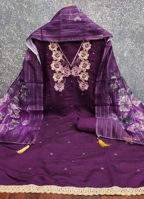  purple thread embroidery silk dress material 3