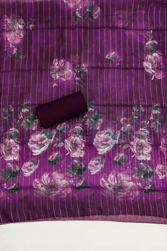  purple thread embroidery silk dress material