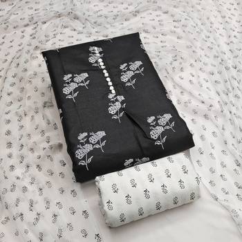 black printed cotton slub dress material 1