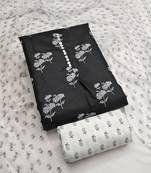 Women's black printed cotton slub dress material