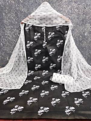  black printed cotton slub dress material 2