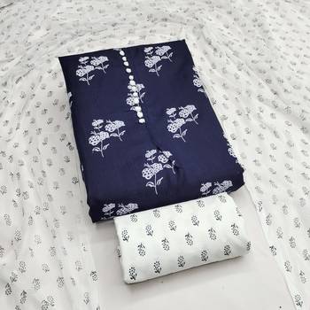  blue designer print cotton slub dress material 1