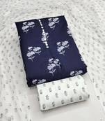 Women's blue designer print cotton slub dress material