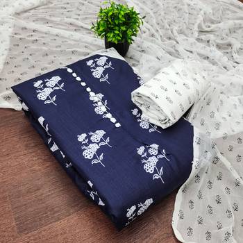  blue designer print cotton slub dress material 4