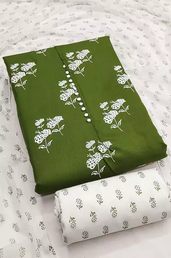 Women's mehandi designer print cotton dress material