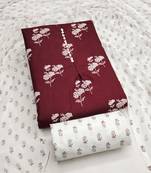 Women's maroon designer print cotton dress material