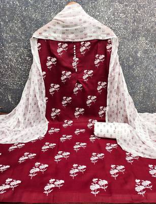  maroon designer print cotton dress material 2
