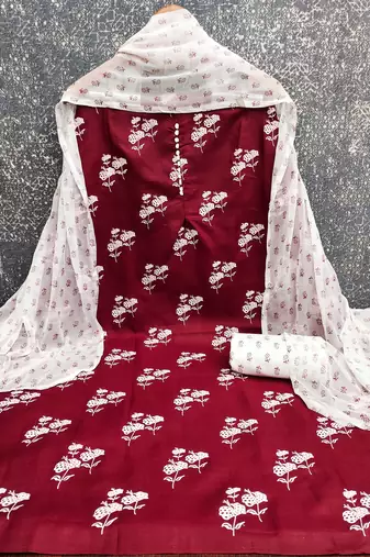  maroon designer print cotton dress material