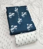 Women's teal designer print cotton slub dress material