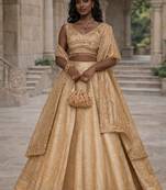 GOLDEN EMBROIDERED ORGANZA LEHENGA CHOLI WITH DUPATTA