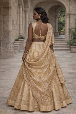 GOLDEN EMBROIDERED ORGANZA LEHENGA CHOLI WITH DUPATTA 3