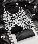 Women's black embroidery georgette dress material