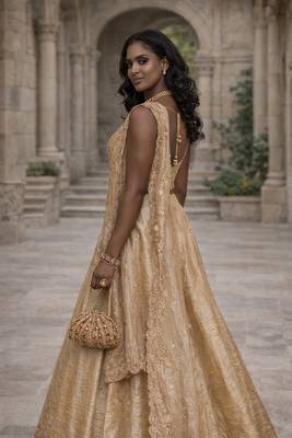 GOLDEN EMBROIDERED ORGANZA LEHENGA CHOLI WITH DUPATTA 4