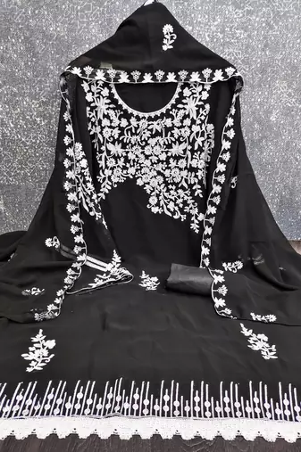  black embroidery georgette dress material