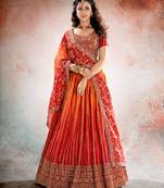 RED ORANGE DIGITAL PRINT ORGANZA LEHENGA CHOLI WITH DUPATTA