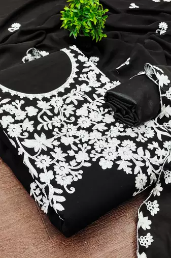  black embroidery georgette dress material