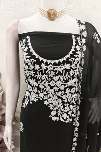  black embroidery georgette dress material