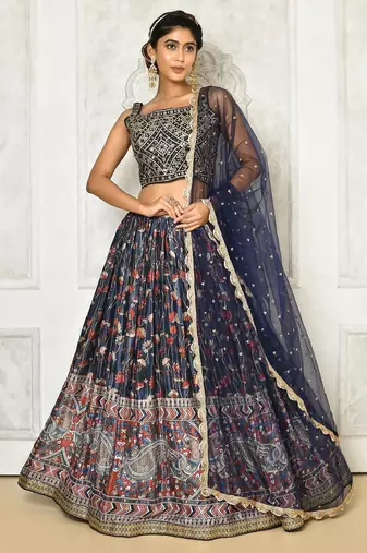 BLUE DIGITAL PRINT AND EMBROIDERY Chiffon LEHENGA CHOLI WITH DUPATTA
