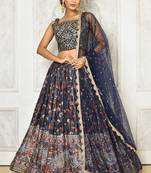 BLUE DIGITAL PRINT AND EMBROIDERY Chiffon LEHENGA CHOLI WITH DUPATTA
