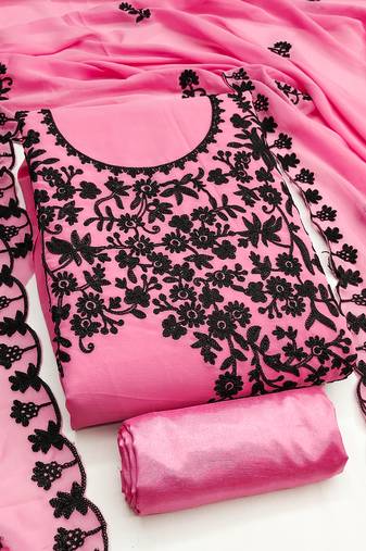  baby pink embroidery georgette dress material