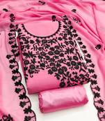 Women's baby pink embroidery georgette dress material