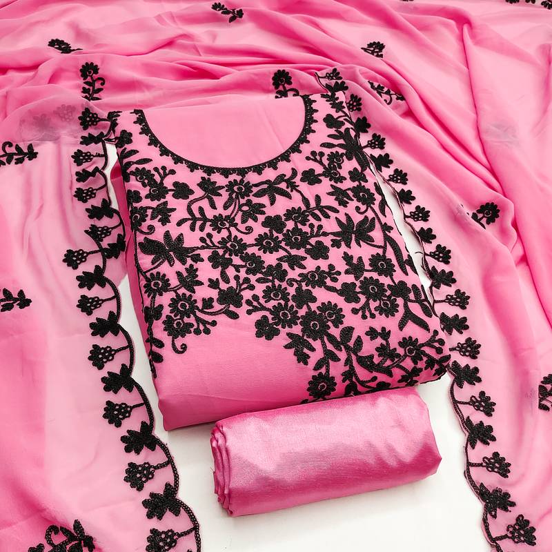 Women's baby pink embroidery georgette dress material